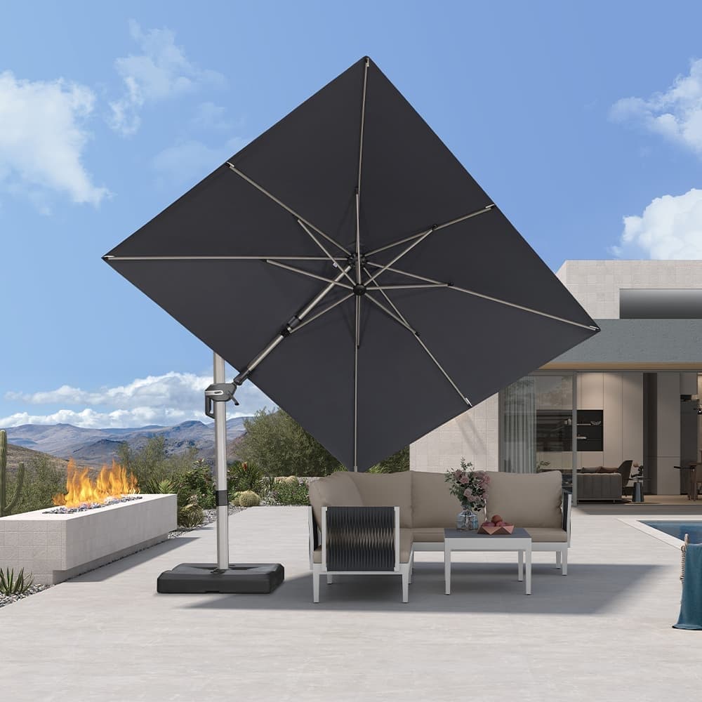 PURPLE LEAF Sombrilla Excéntrica Deluxe, Inclinable a Izquierda y Derecha, Giratoria para Terraza y Jardín