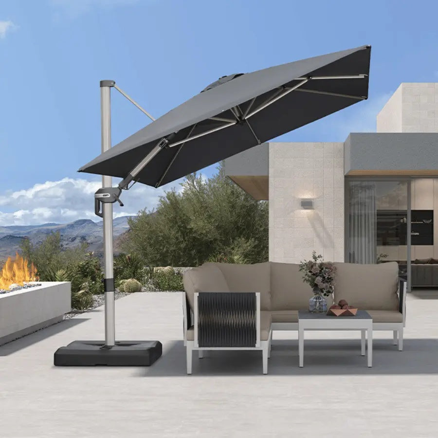 PURPLE LEAF Sombrilla Excéntrica Deluxe, Inclinable a Izquierda y Derecha, Giratoria para Terraza y Jardín