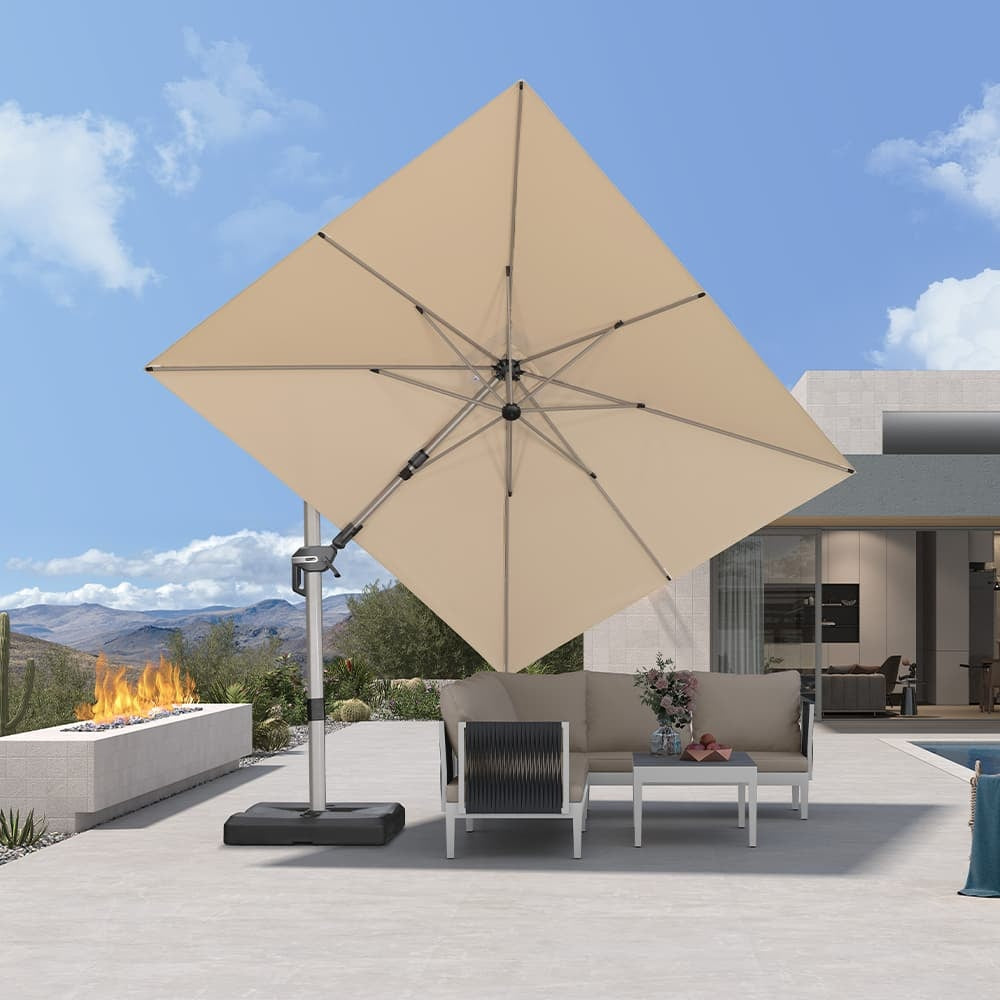 PURPLE LEAF Sombrilla Excéntrica Deluxe, Inclinable a Izquierda y Derecha, Giratoria para Terraza y Jardín