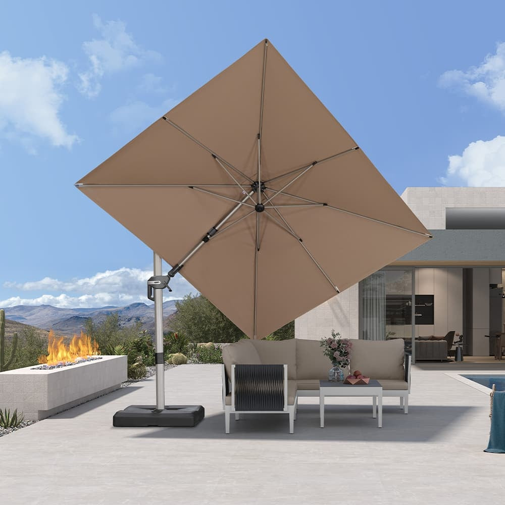 PURPLE LEAF Sombrilla Excéntrica Deluxe, Inclinable a Izquierda y Derecha, Giratoria para Terraza y Jardín