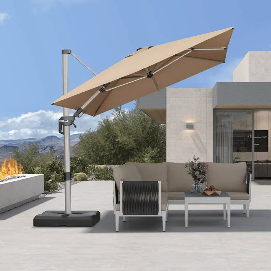 PURPLE LEAF Sombrilla Excéntrica Deluxe, Inclinable a Izquierda y Derecha, Giratoria para Terraza y Jardín