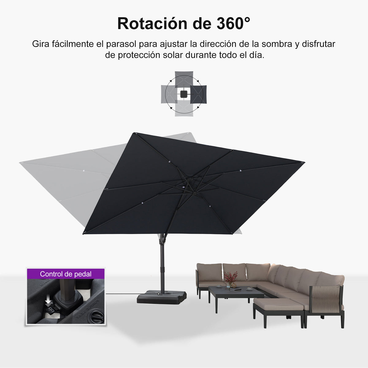 PURPLE LEAF Sombrilla Excéntrica Reclinable con Inclinación Ajustable para Jardín y Terraza