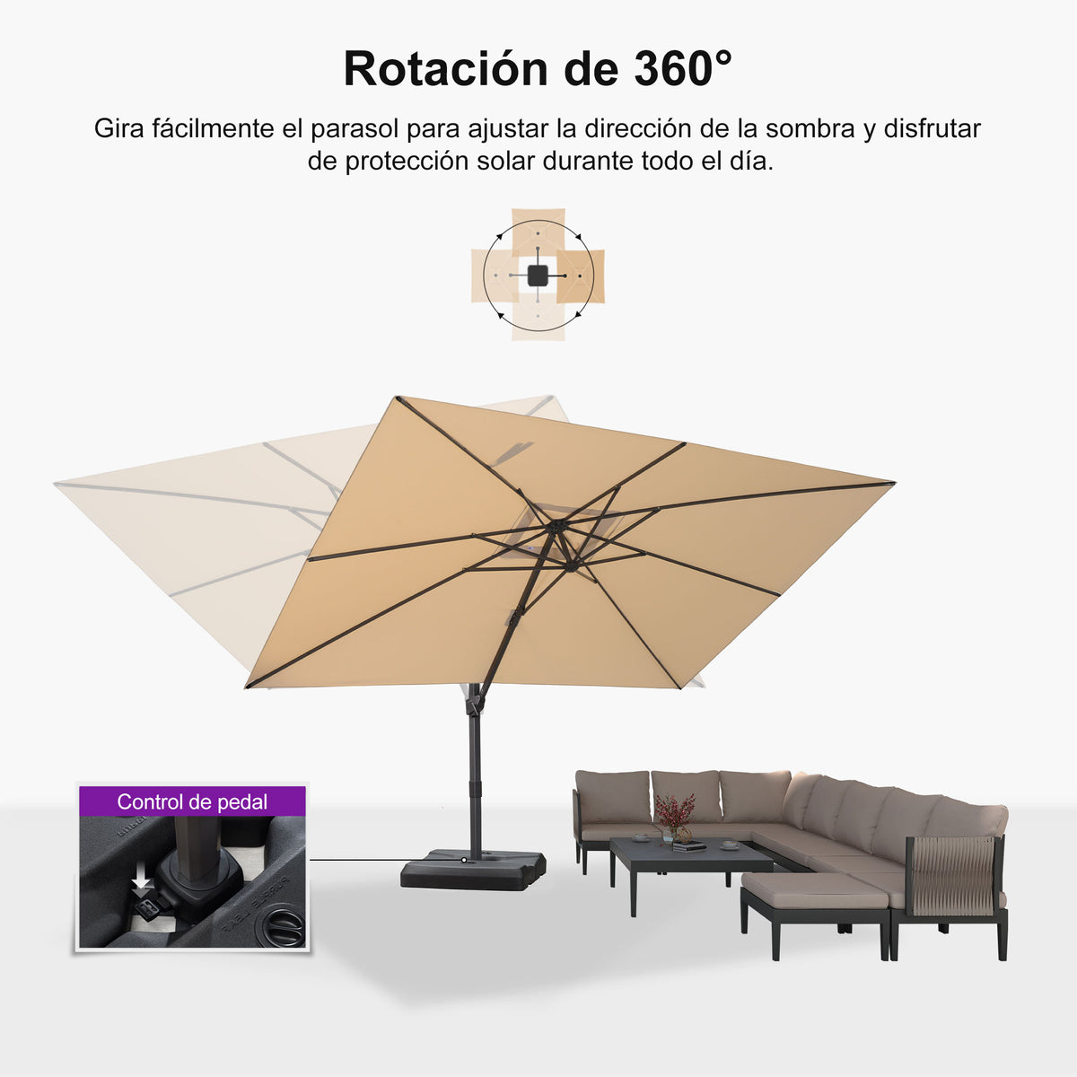 PURPLE LEAF Sombrilla Excéntrica Reclinable con Inclinación Ajustable para Jardín y Terraza