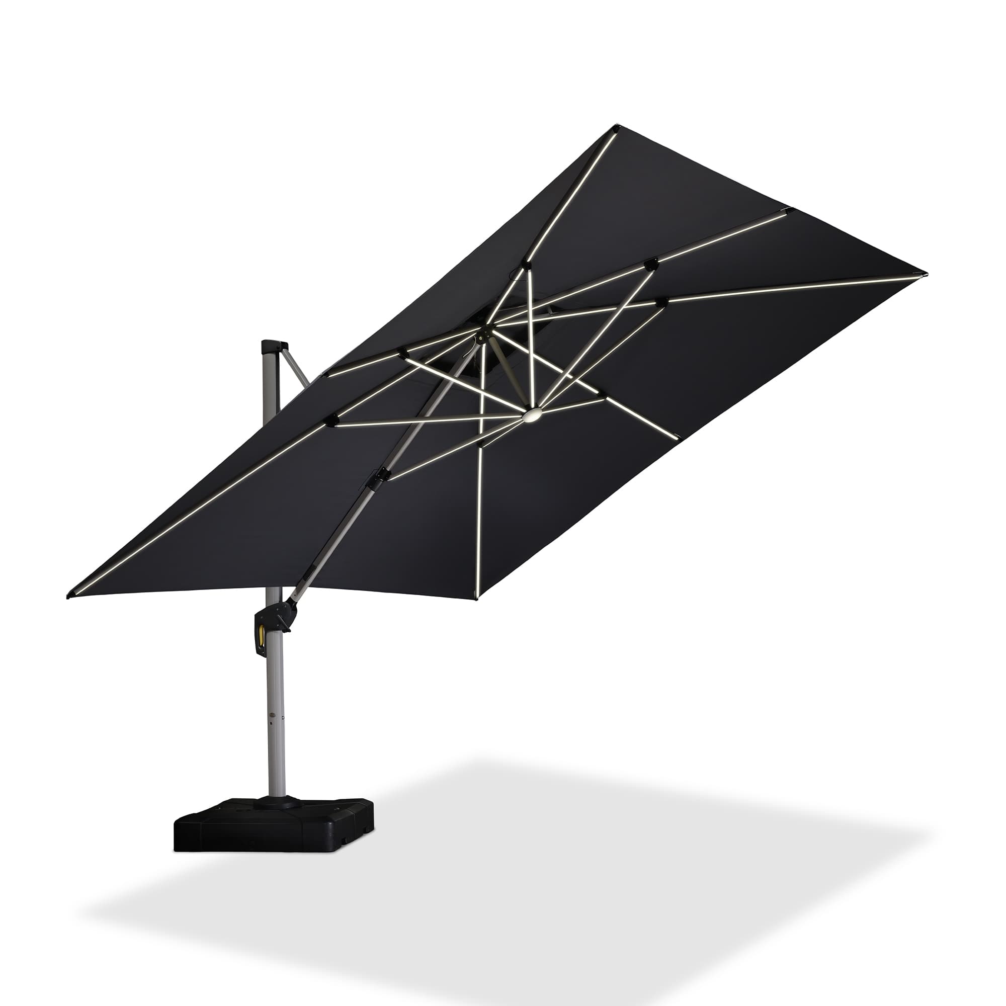 PURPLE LEAF Sombrilla rectangular de doble techo de aluminio con luces LED, ideal para balcón y jardín