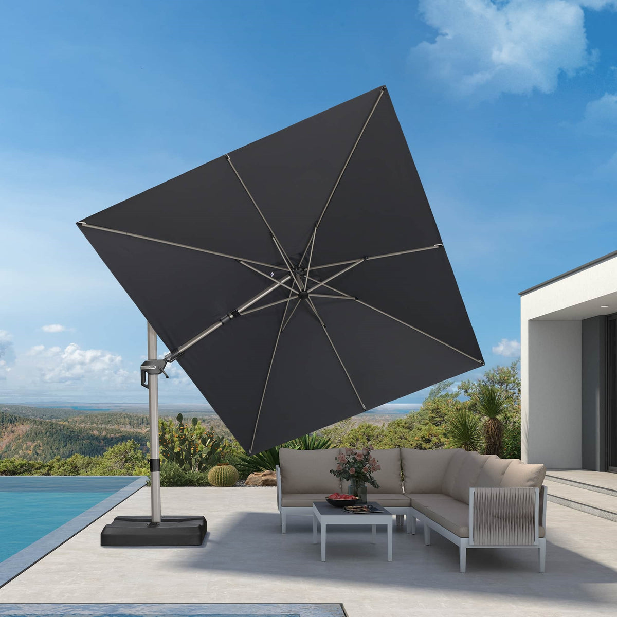 PURPLE LEAF Sombrilla Excéntrica Deluxe, Inclinable a Izquierda y Derecha, Giratoria para Terraza y Jardín