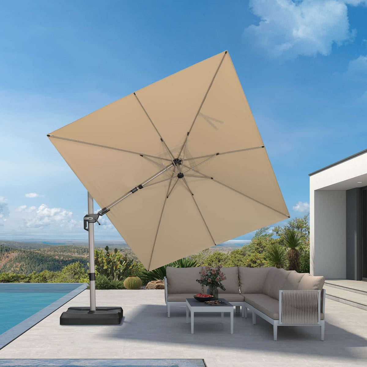 PURPLE LEAF Sombrilla Excéntrica Deluxe, Inclinable a Izquierda y Derecha, Giratoria para Terraza y Jardín