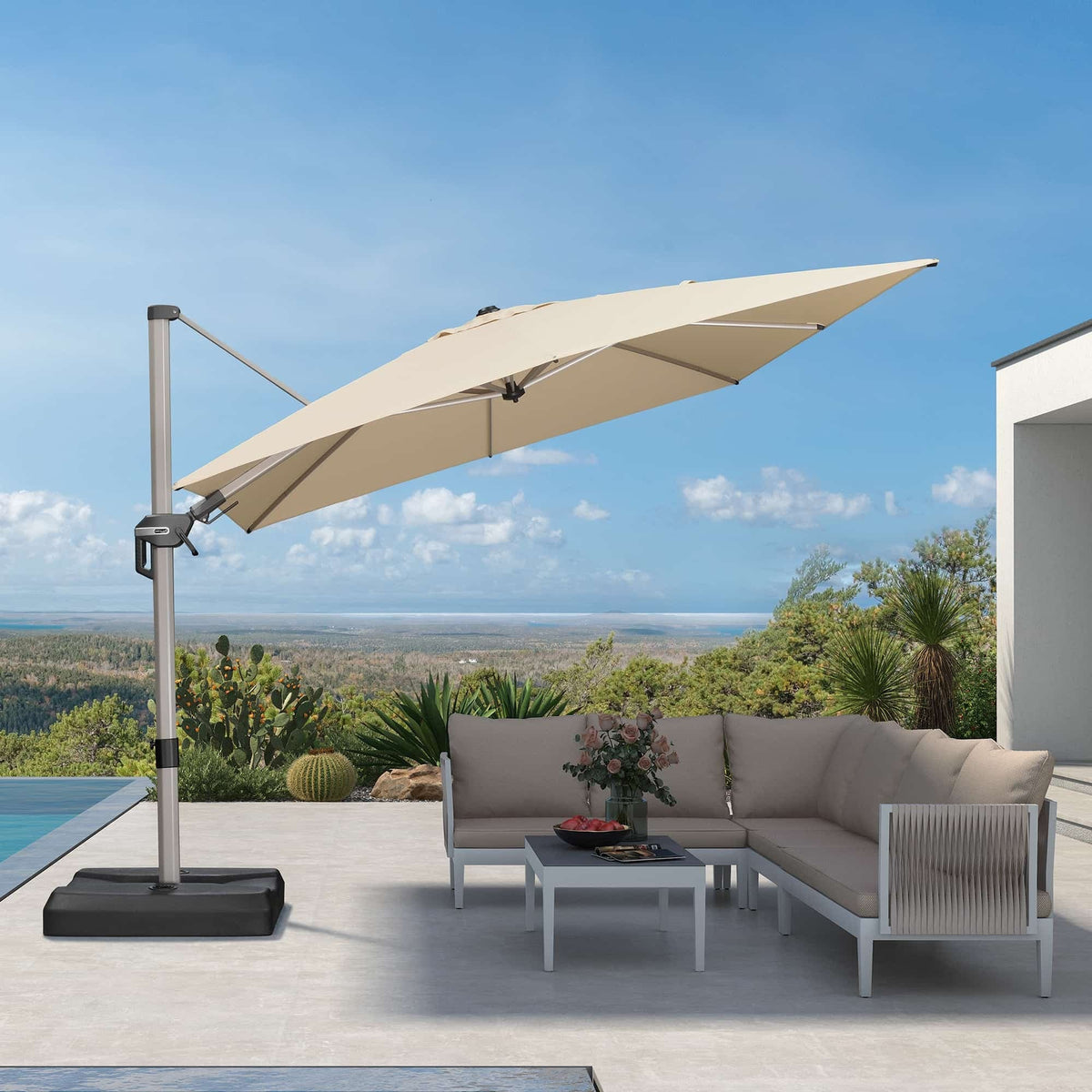 PURPLE LEAF Sombrilla Excéntrica Deluxe, Inclinable a Izquierda y Derecha, Giratoria para Terraza y Jardín