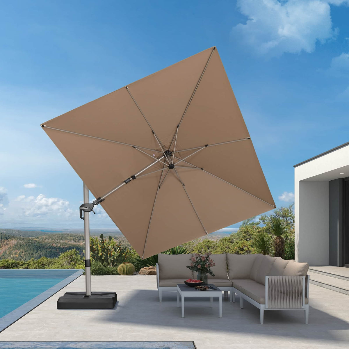 PURPLE LEAF Sombrilla Excéntrica Deluxe, Inclinable a Izquierda y Derecha, Giratoria para Terraza y Jardín
