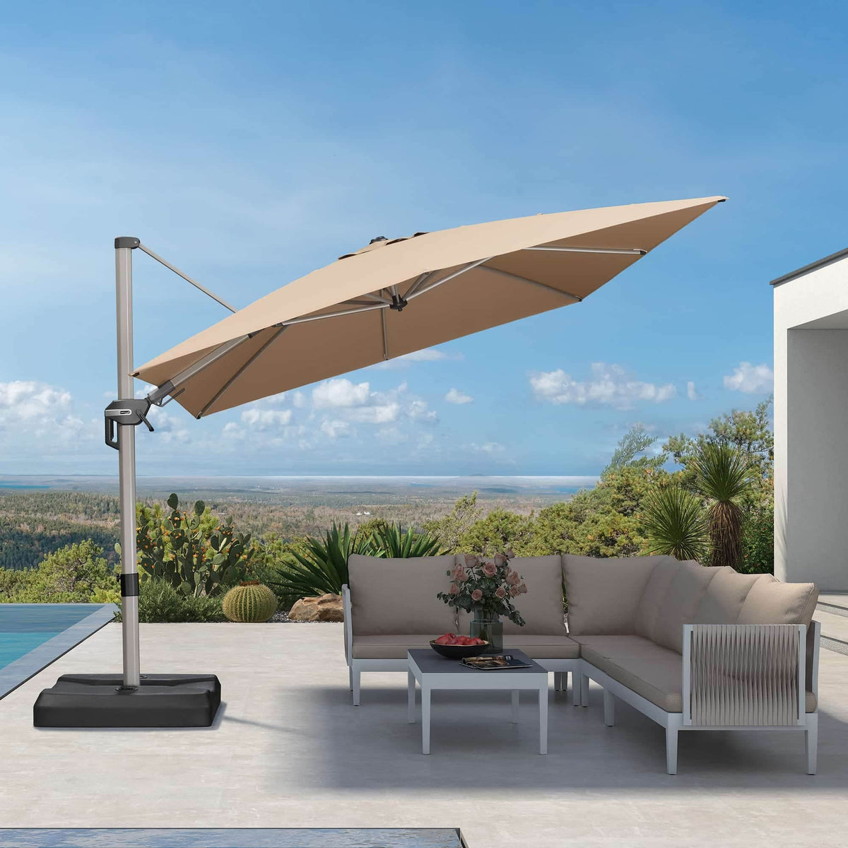 PURPLE LEAF Sombrilla Excéntrica Deluxe, Inclinable a Izquierda y Derecha, Giratoria para Terraza y Jardín
