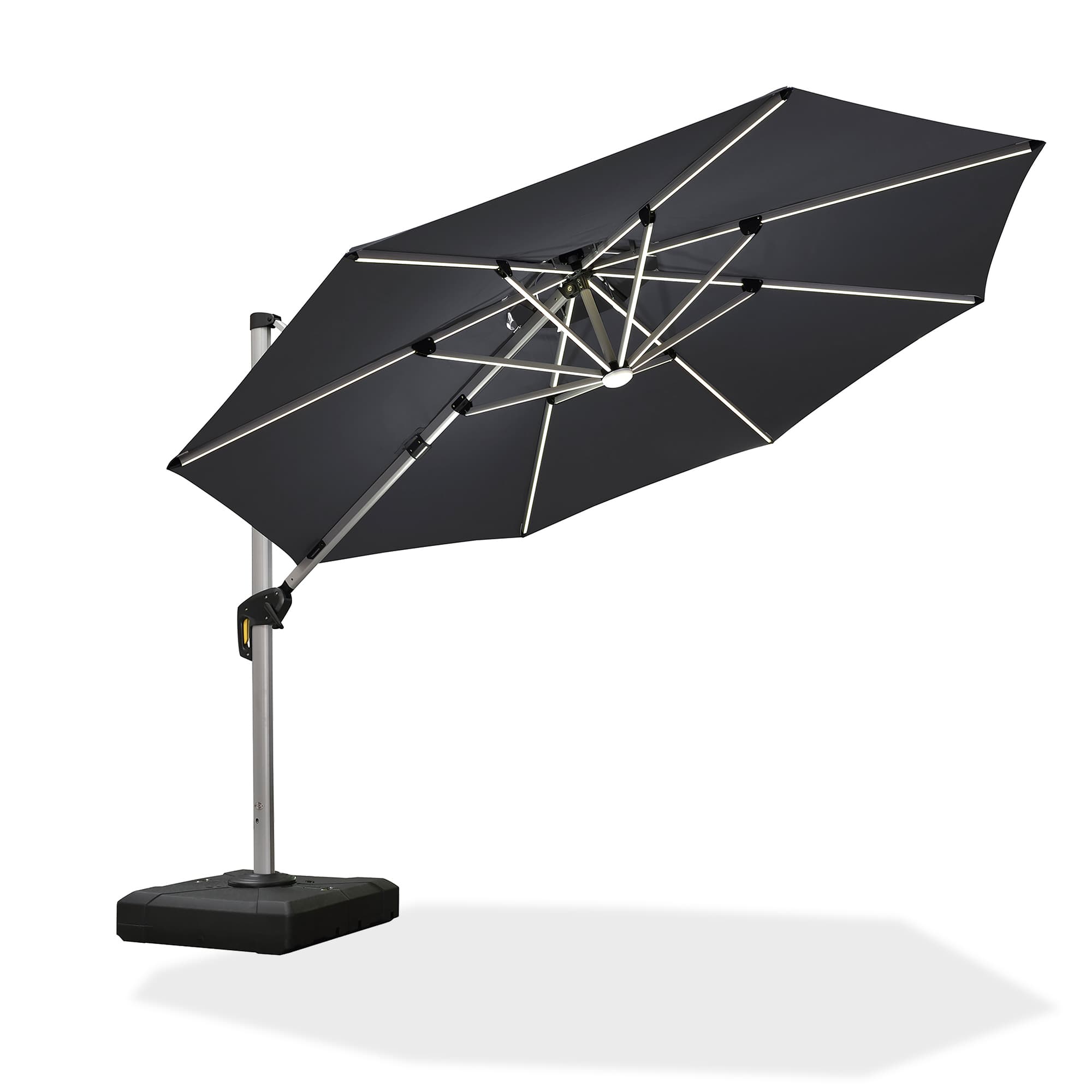 PURPLE LEAF Sombrilla excéntrico redondo con luces LED solares y rotación de 360°, ideal para jardín y terraza