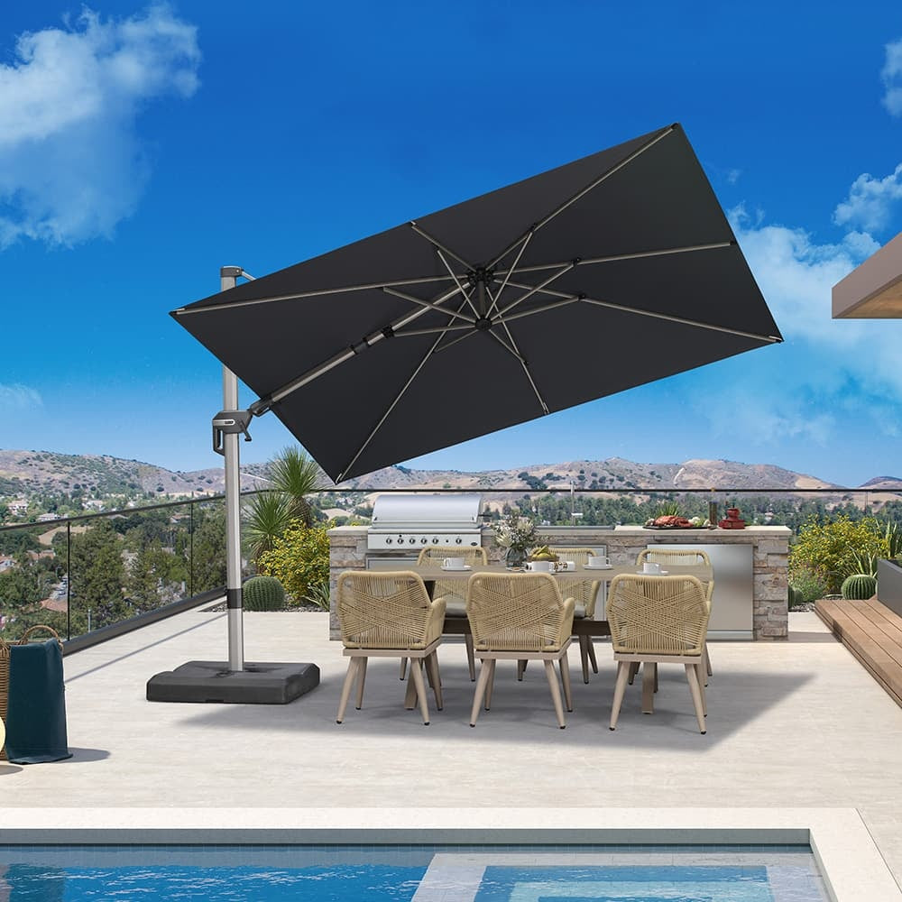 PURPLE LEAF Sombrilla Excéntrica Deluxe, Inclinable a Izquierda y Derecha, Giratoria para Terraza y Jardín
