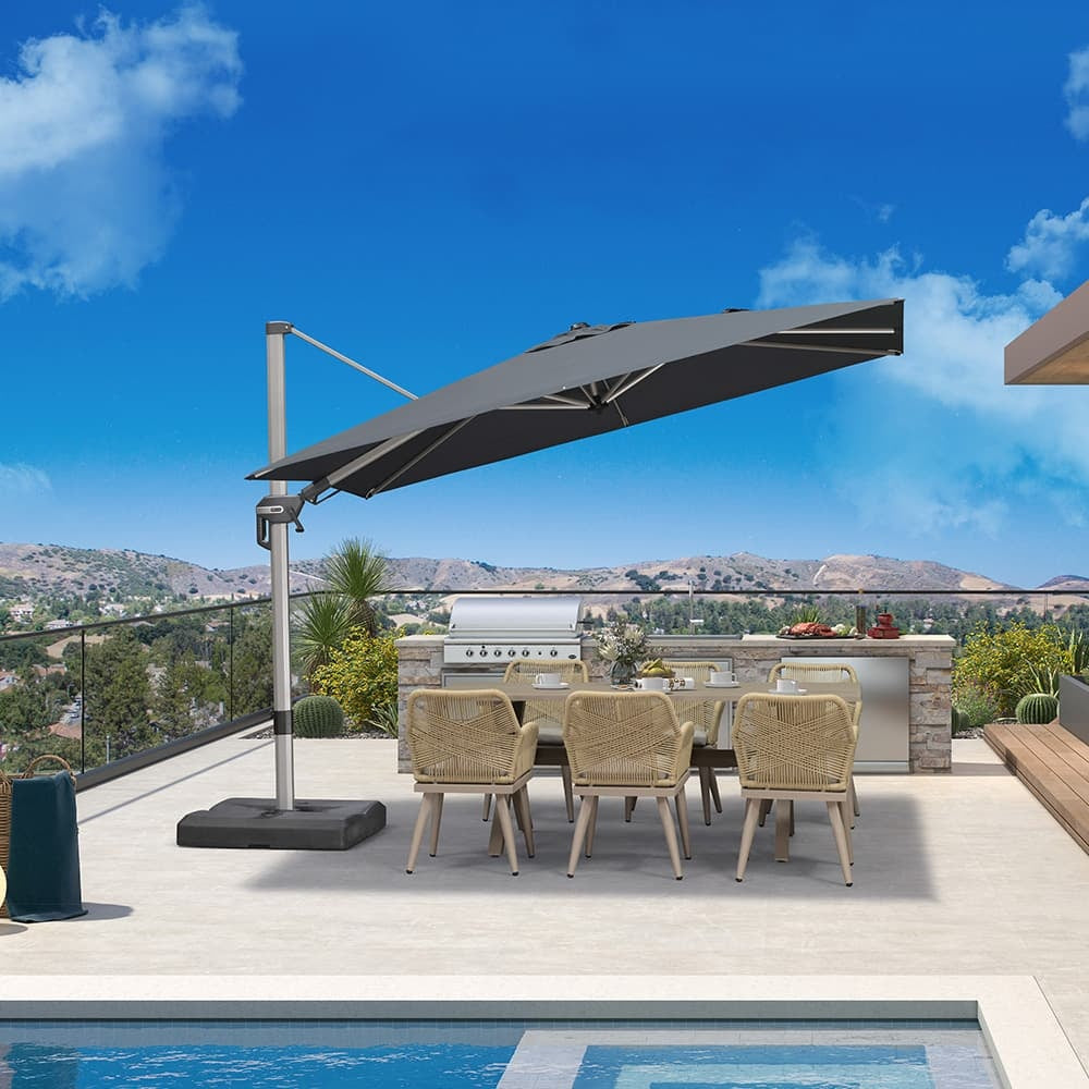 PURPLE LEAF Sombrilla Excéntrica Deluxe, Inclinable a Izquierda y Derecha, Giratoria para Terraza y Jardín