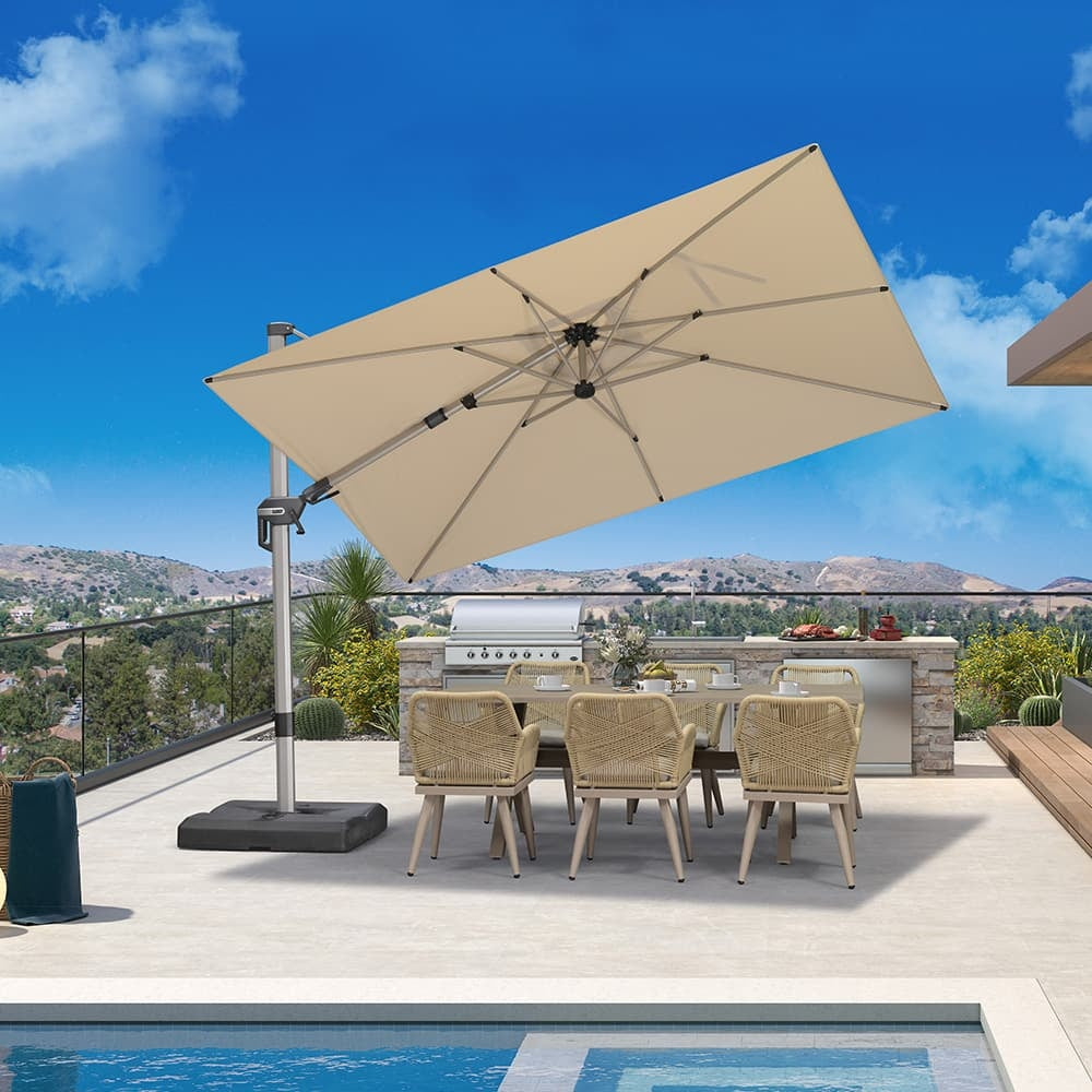 PURPLE LEAF Sombrilla Excéntrica Deluxe, Inclinable a Izquierda y Derecha, Giratoria para Terraza y Jardín