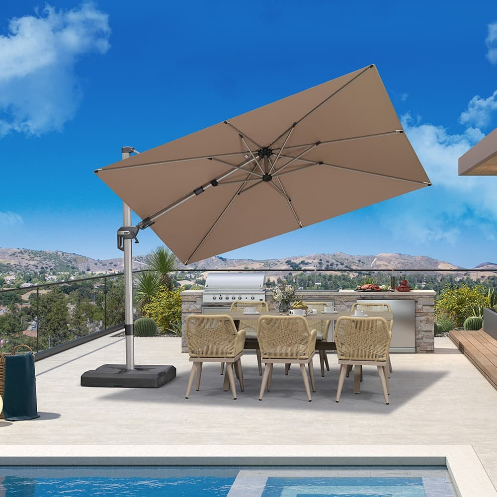 PURPLE LEAF Sombrilla Excéntrica Deluxe, Inclinable a Izquierda y Derecha, Giratoria para Terraza y Jardín