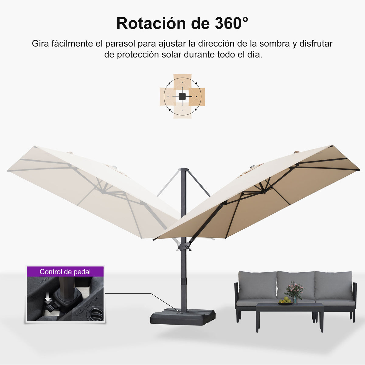PURPLE LEAF Sombrilla Excéntrica Reclinable con Inclinación Ajustable para Jardín y Terraza
