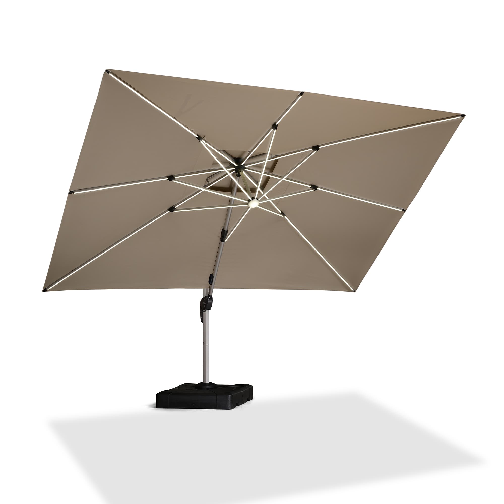 PURPLE LEAF Sombrilla rectangular de doble techo de aluminio con luces LED, ideal para balcón y jardín