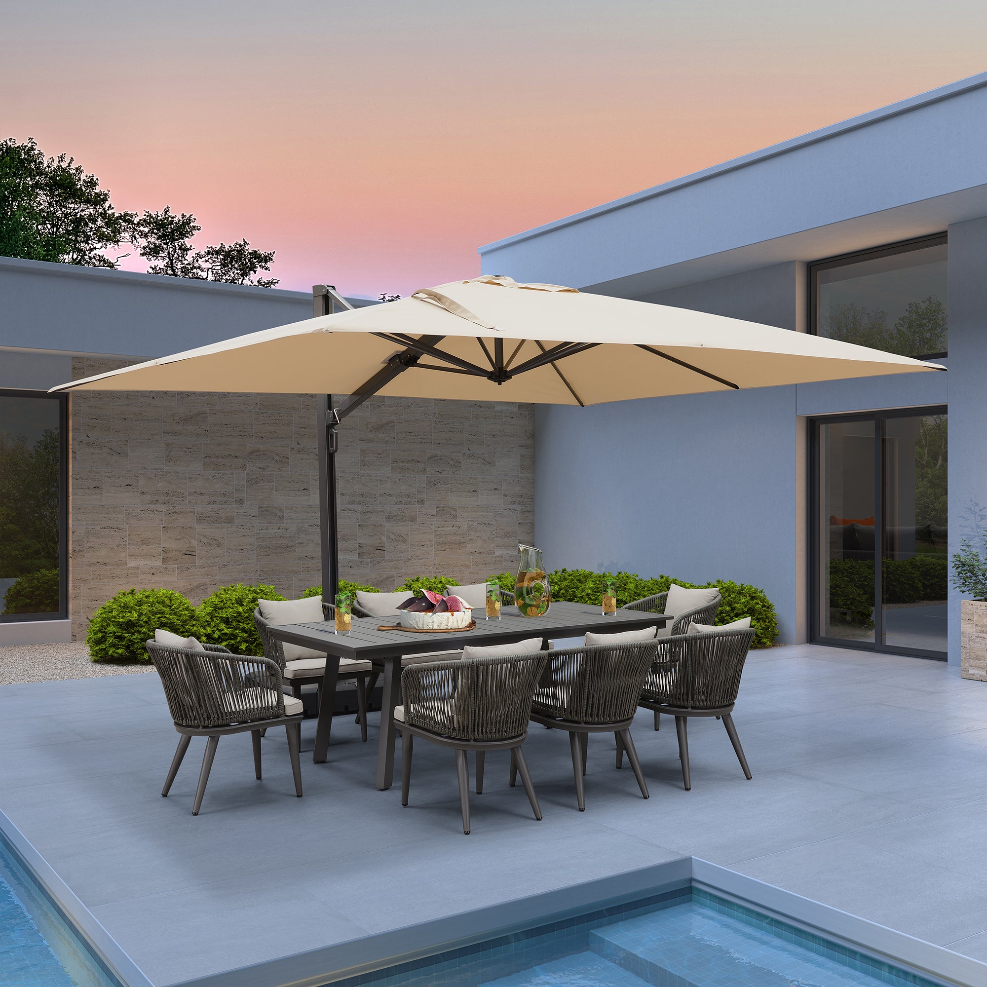 PURPLE LEAF Sombrilla de Exterior Extra Grande de Aluminio, Parasol Colgante Súper Resistente al Viento para Terraza, Café y Jardín, Protección UV