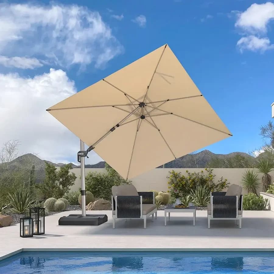 PURPLE LEAF Sombrilla Excéntrica Deluxe, Inclinable a Izquierda y Derecha, Giratoria para Terraza y Jardín