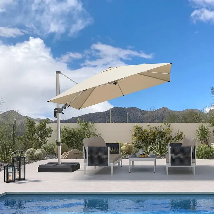 PURPLE LEAF Sombrilla Excéntrica Deluxe, Inclinable a Izquierda y Derecha, Giratoria para Terraza y Jardín