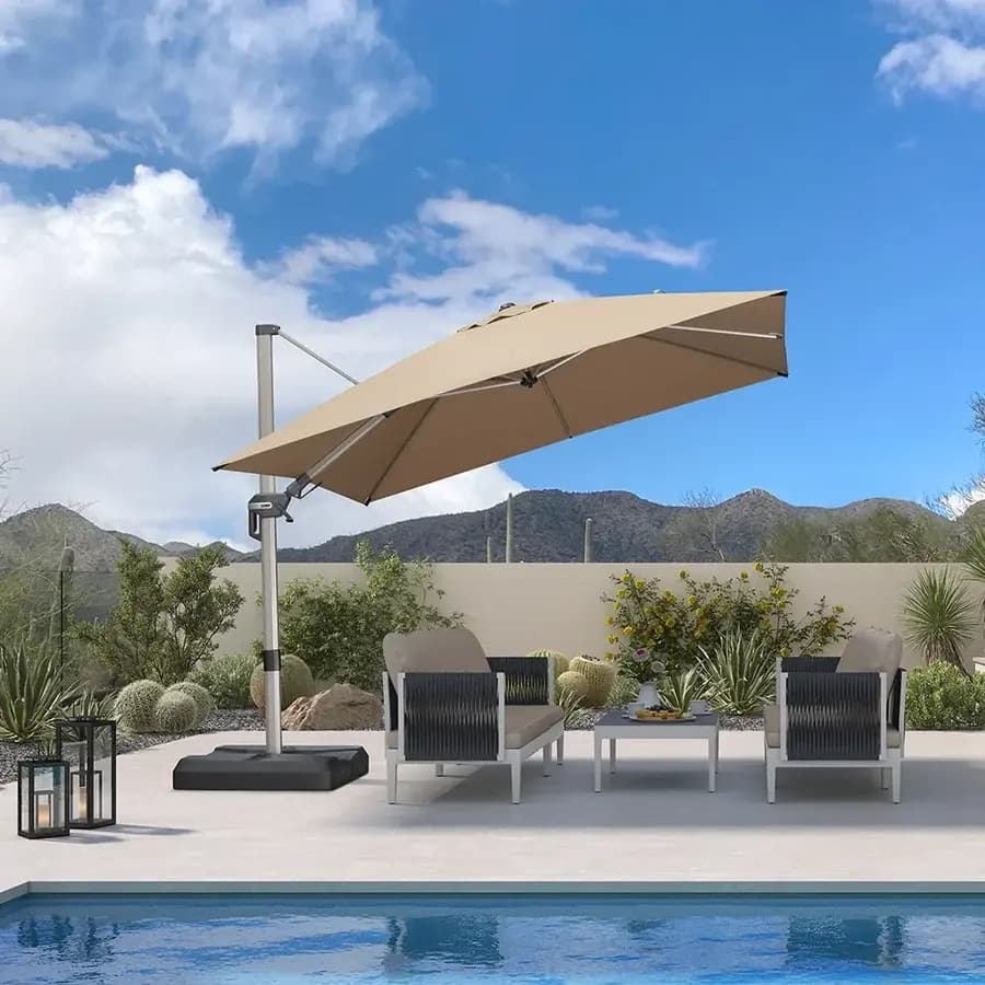 PURPLE LEAF Sombrilla Excéntrica Deluxe, Inclinable a Izquierda y Derecha, Giratoria para Terraza y Jardín