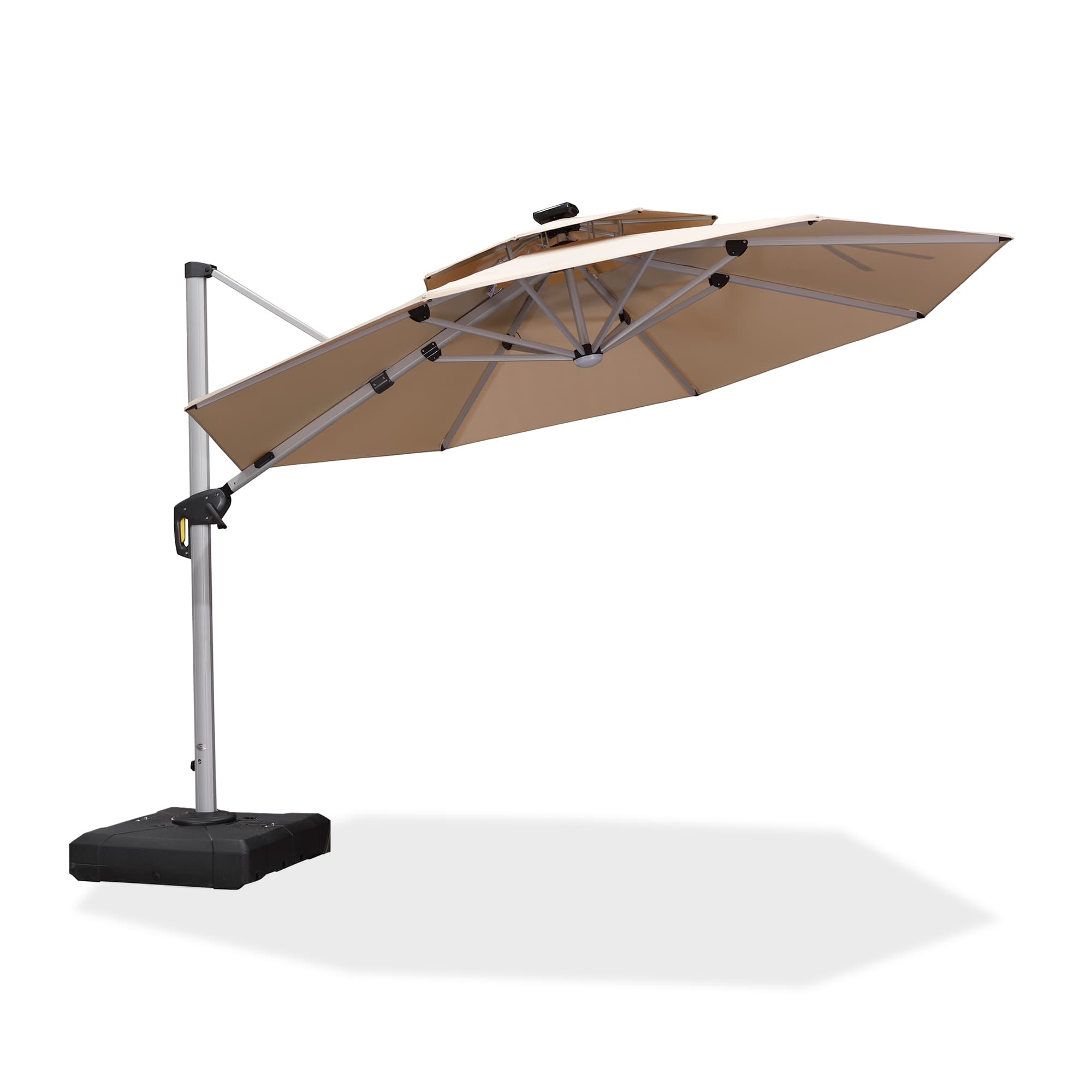 PURPLE LEAF Sombrilla excéntrico redondo con luces LED solares y rotación de 360°, ideal para jardín y terraza