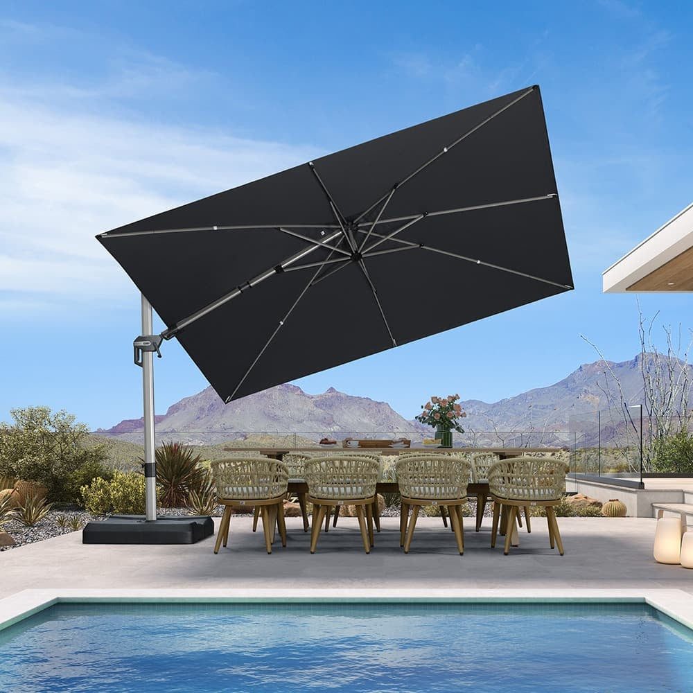 PURPLE LEAF Sombrilla Excéntrica Deluxe, Inclinable a Izquierda y Derecha, Giratoria para Terraza y Jardín