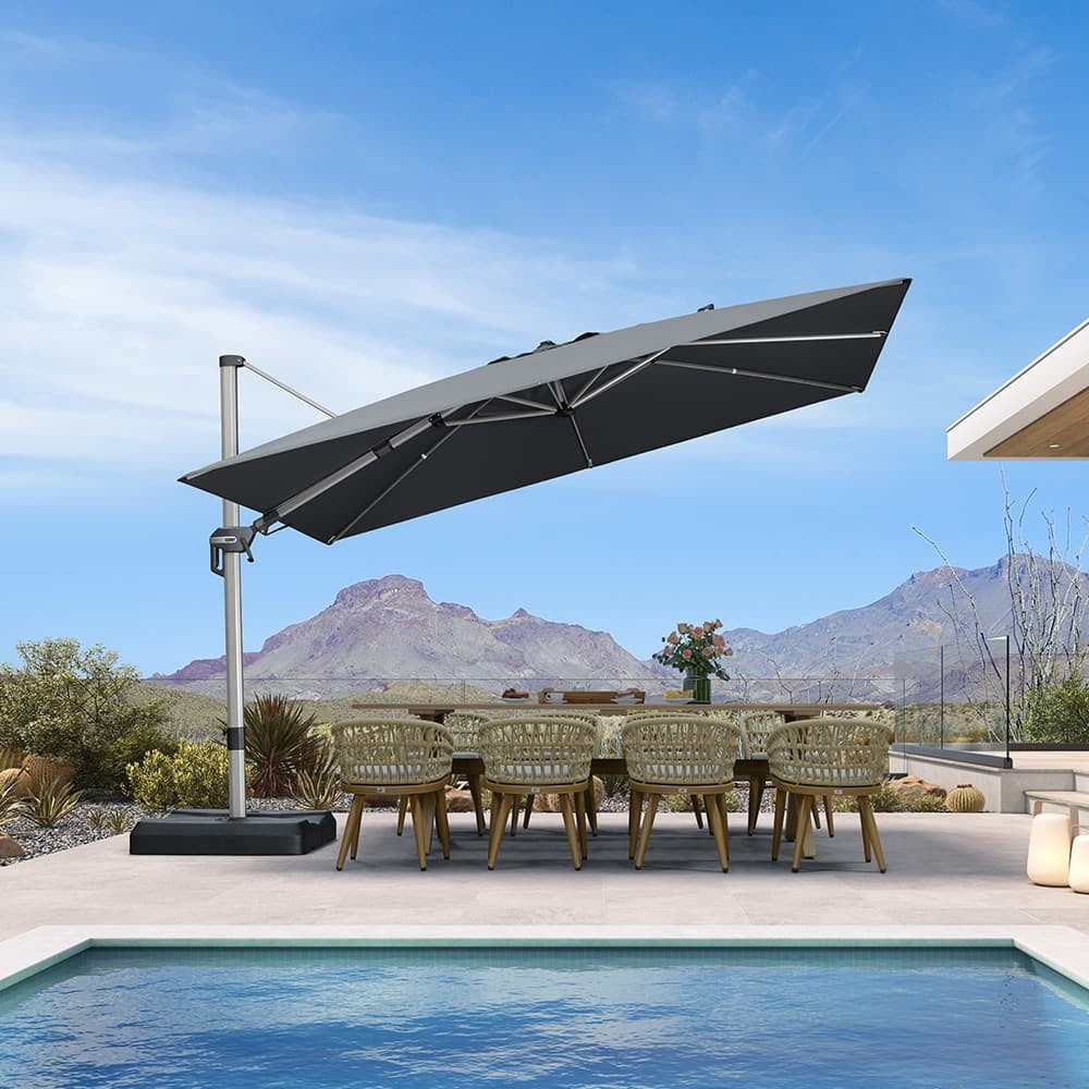 PURPLE LEAF Sombrilla Excéntrica Deluxe, Inclinable a Izquierda y Derecha, Giratoria para Terraza y Jardín