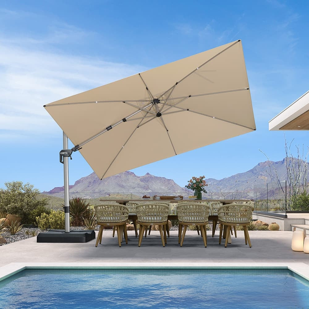 PURPLE LEAF Sombrilla Excéntrica Deluxe, Inclinable a Izquierda y Derecha, Giratoria para Terraza y Jardín