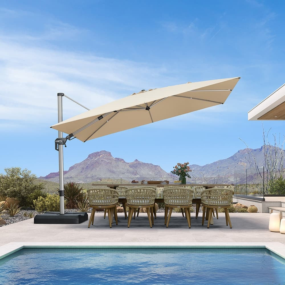 PURPLE LEAF Sombrilla Excéntrica Deluxe, Inclinable a Izquierda y Derecha, Giratoria para Terraza y Jardín