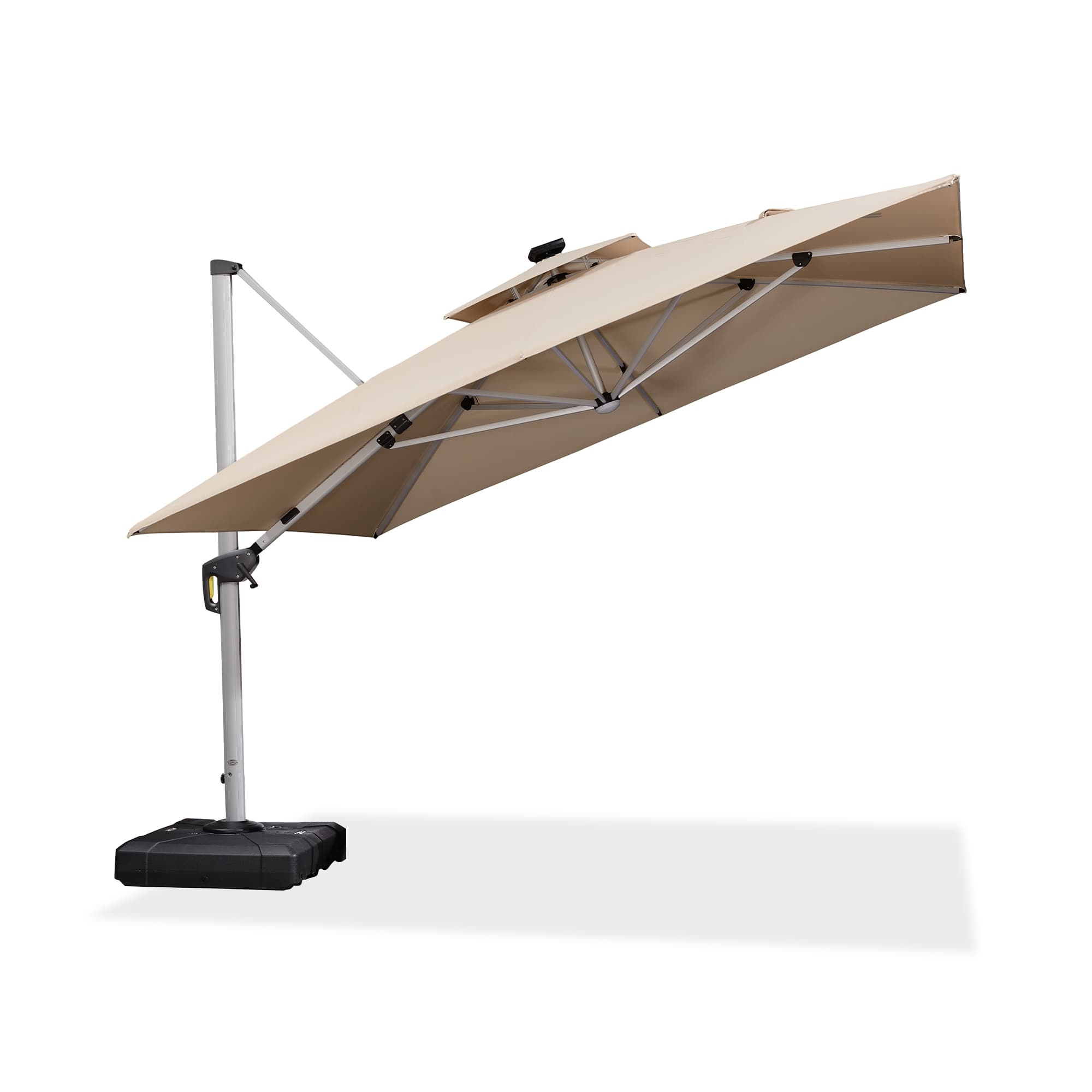 PURPLE LEAF Sombrilla cuadrada de doble cubierta con luces LED solares, ideal para jardín y terraza