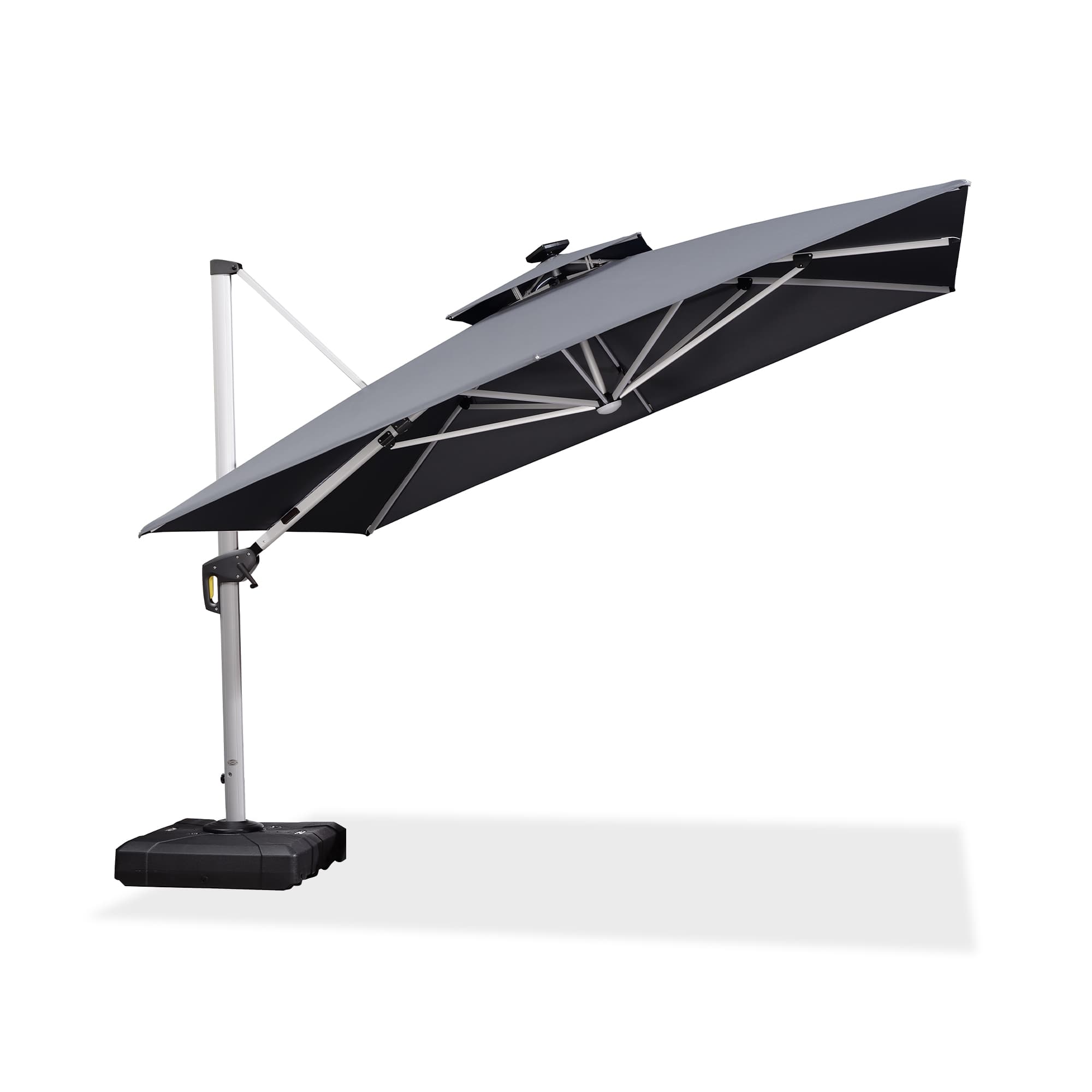 PURPLE LEAF Sombrilla cuadrada de doble cubierta con luces LED solares, ideal para jardín y terraza