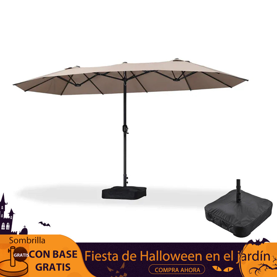 PURPLE LEAF Sombrilla de mercado rectangular de doble cara con base para terraza y jardín