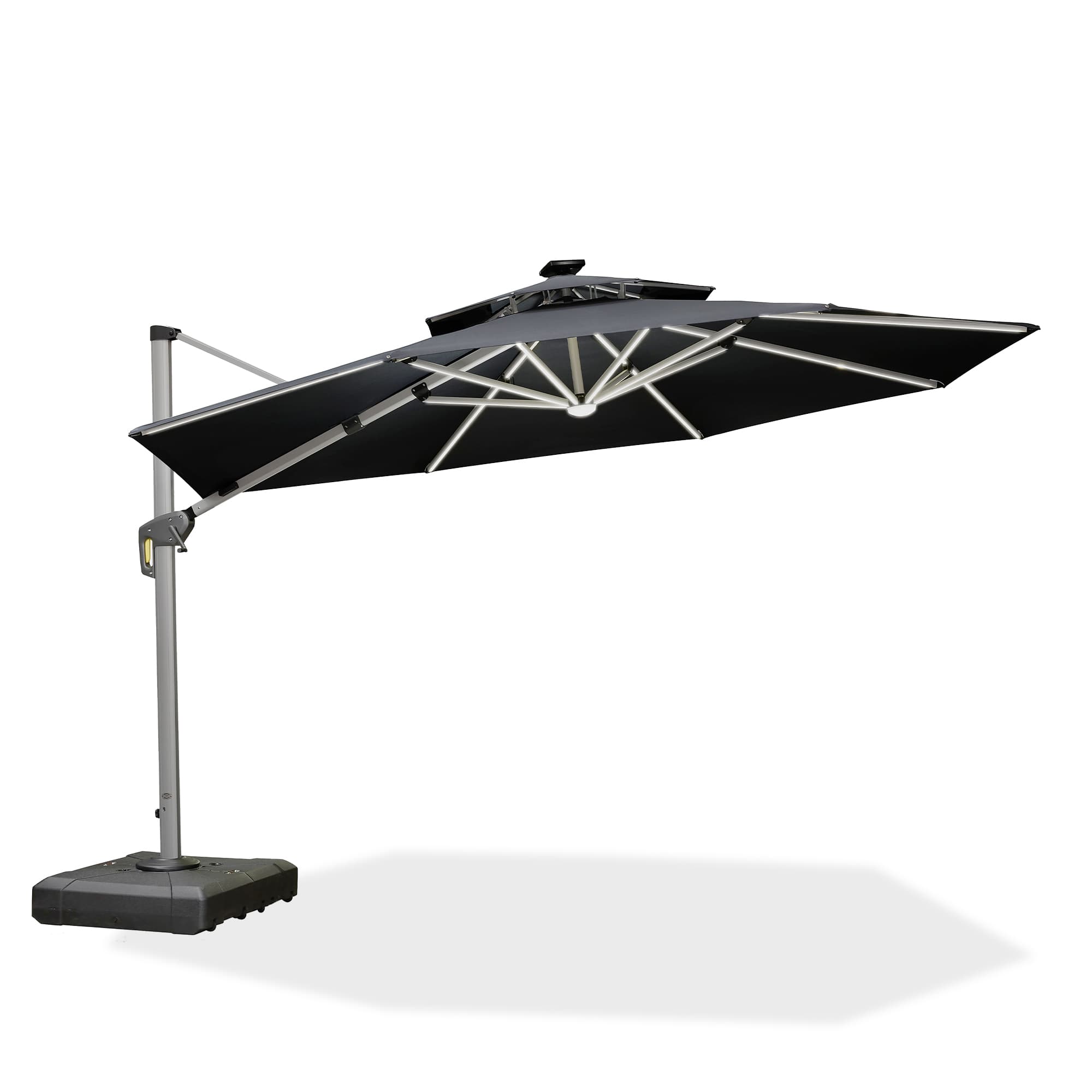 PURPLE LEAF Sombrilla excéntrico redondo con luces LED solares y rotación de 360°, ideal para jardín y terraza