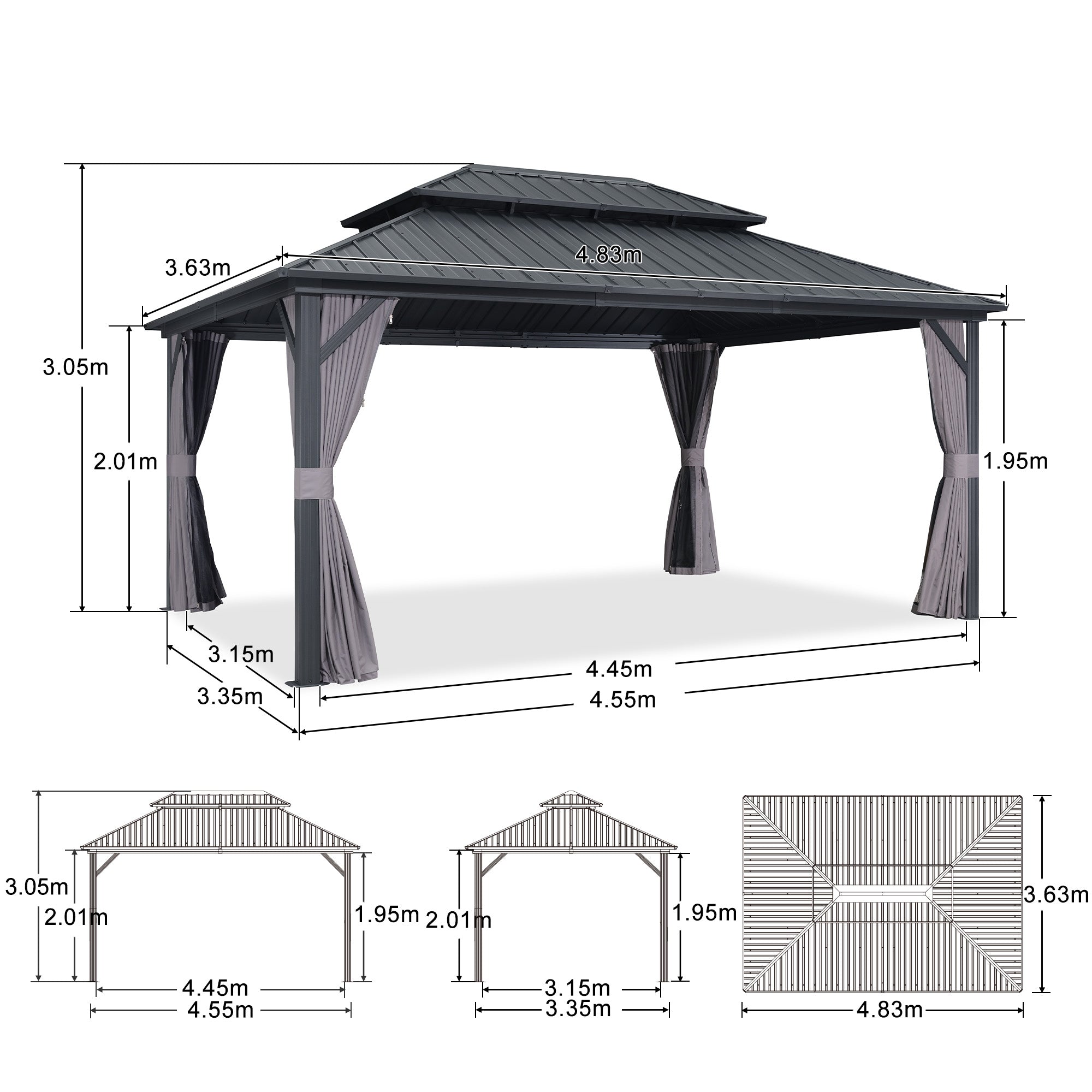Purple Leaf Cenador de Jardín Estándar Gris, Pérgola de Aluminio con Techo de Acero Galvanizado y Luces de Cadena Con Luz Cálida