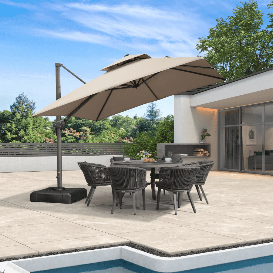 PURPLE LEAF Sombrilla Colgante para Patio con Tejido Reciclado, Resistente a la Decoloración y con Protección UV50+