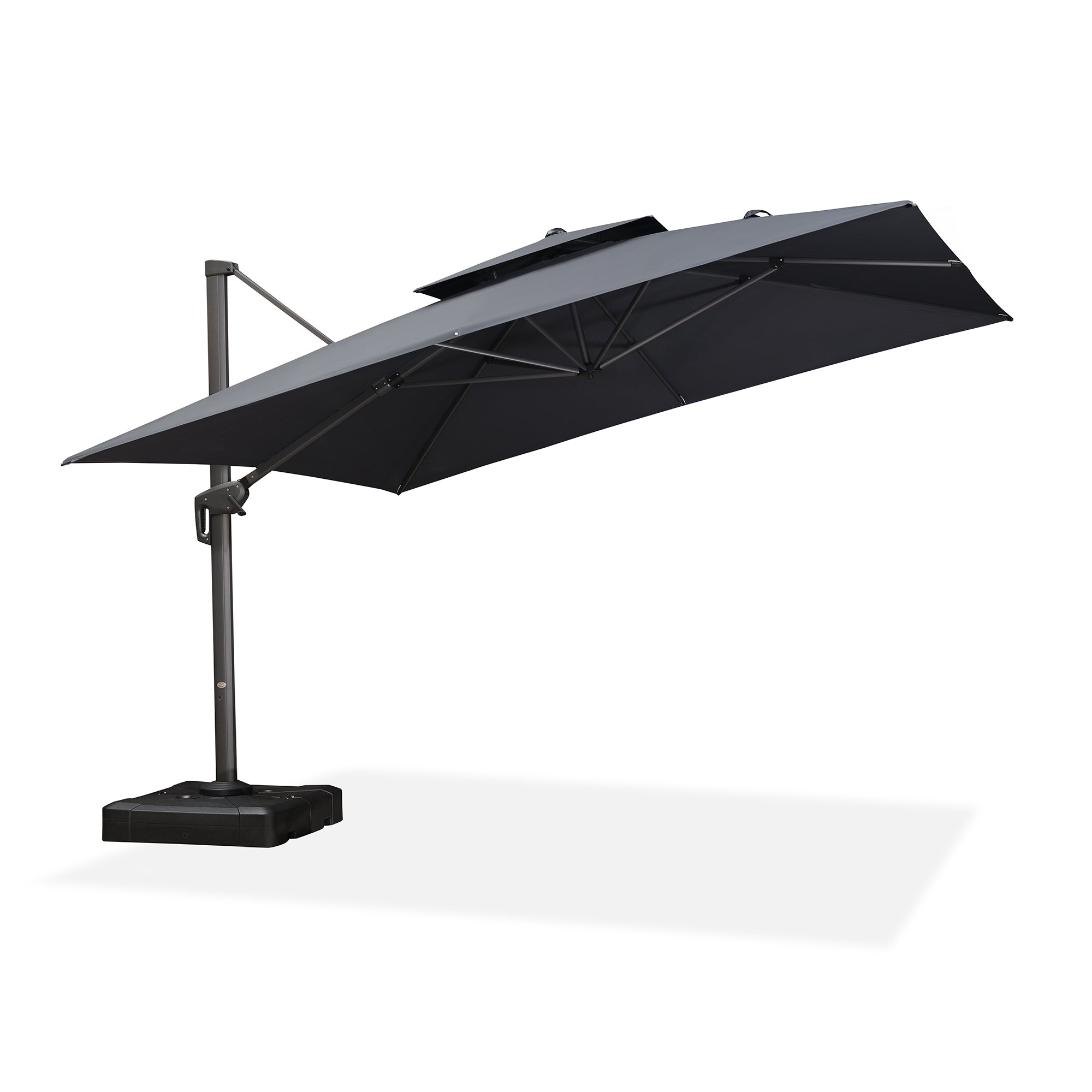 PURPLE LEAF Sombrilla Giratoria 360° con Marco en Gris Negro, Disponible en Diseño Cuadrado o Rectangular para Jardín y Terraza