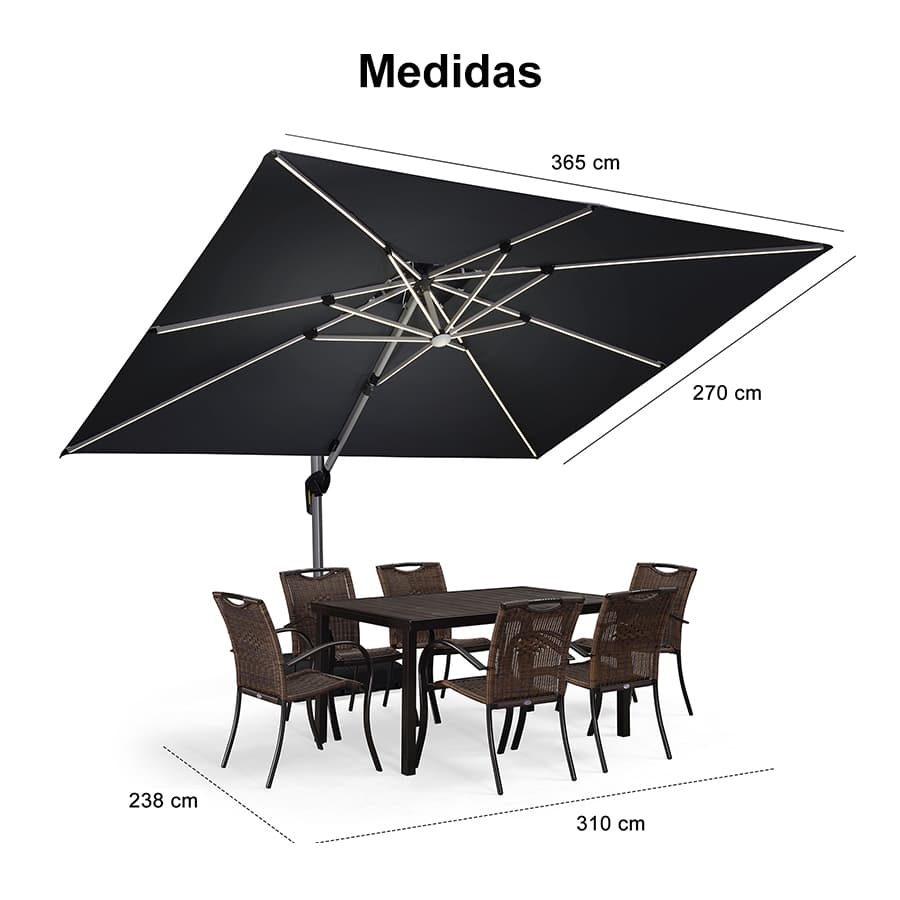 PURPLE LEAF Sombrilla rectangular de doble techo de aluminio con luces LED, ideal para balcón y jardín