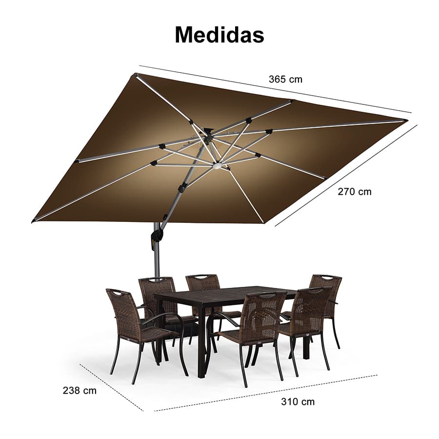 PURPLE LEAF Sombrilla rectangular de doble techo de aluminio con luces LED, ideal para balcón y jardín