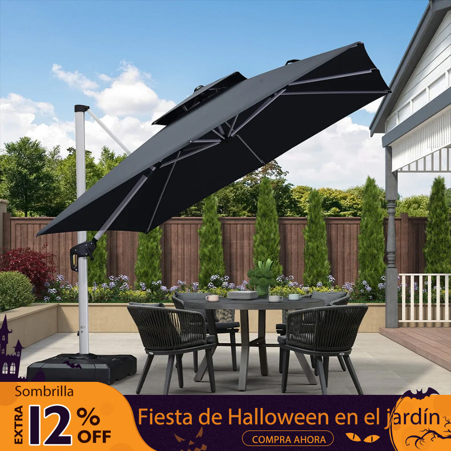 PURPLE LEAF Sombrilla Cuadrada Clásica con Doble Techo y Rotación de 360° para Patio