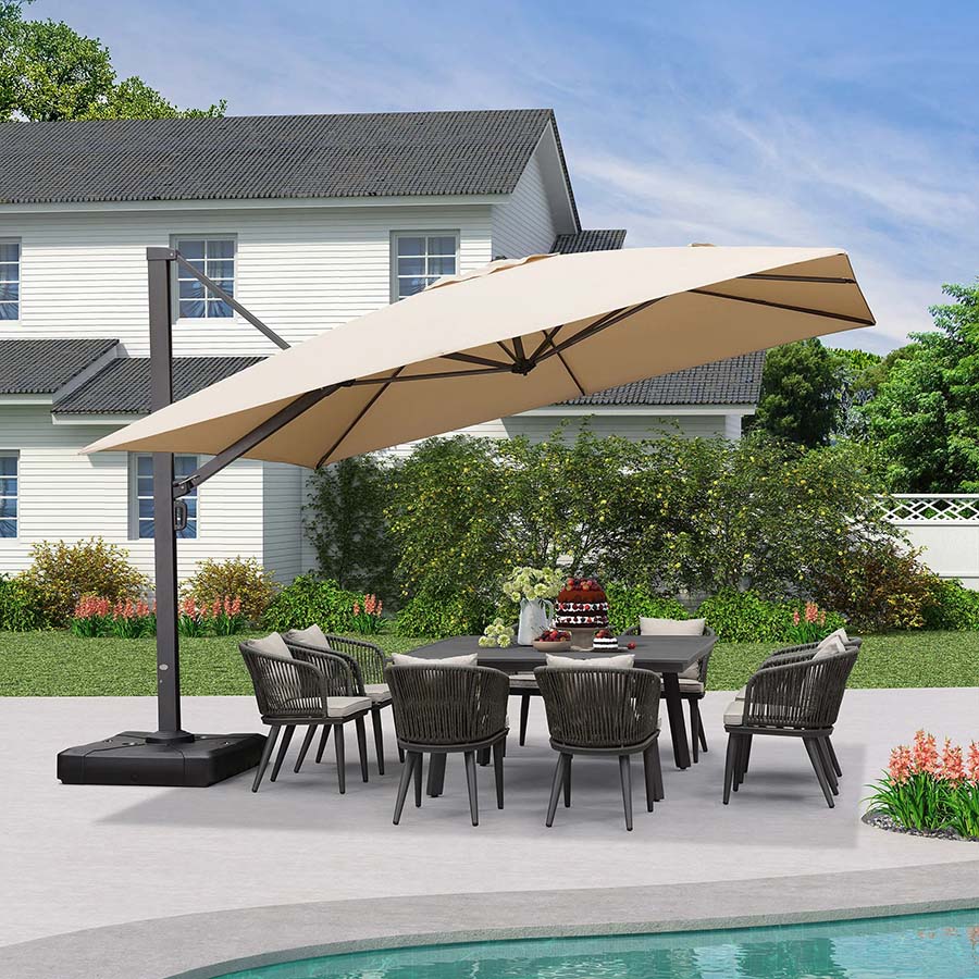PURPLE LEAF Sombrilla Exterior Extra Grande con Base, Parasol Colgante de Aluminio de Alta Resistencia al Viento, Set Completo para Terraza, Jardín y Hostelería