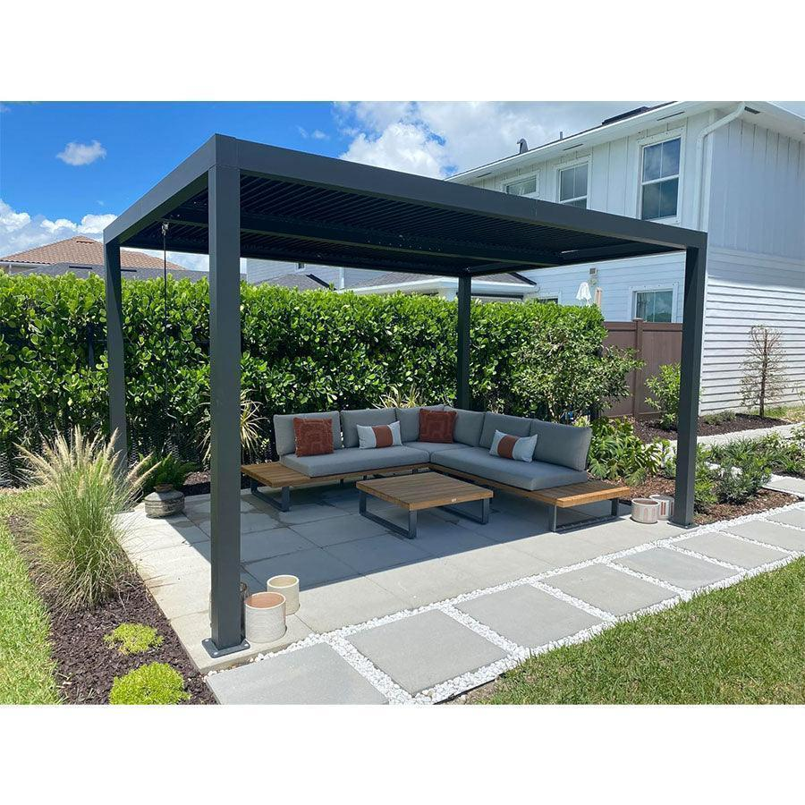 PURPLE LEAF Pergola Bioclimatica Pergola de Aluminio con Lamas Orientables Cenador de Jardin Impermeable para Terraza Exterior Garaje Gris Antracita