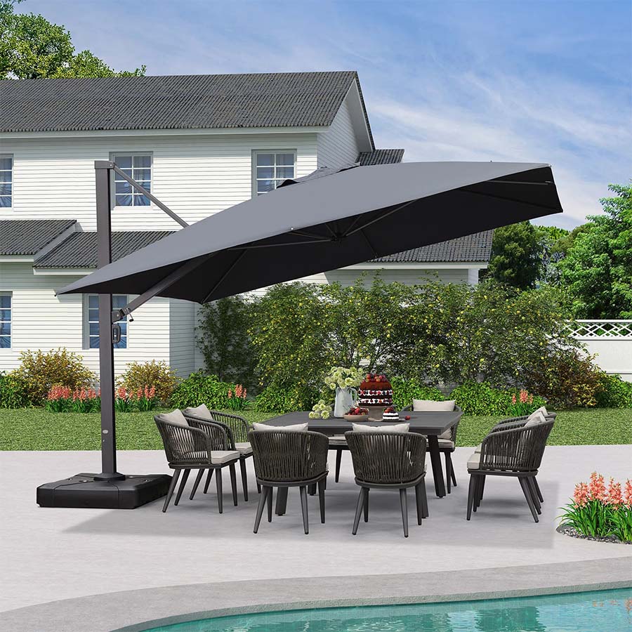 PURPLE LEAF Sombrilla Exterior Extra Grande con Base, Parasol Colgante de Aluminio de Alta Resistencia al Viento, Set Completo para Terraza, Jardín y Hostelería