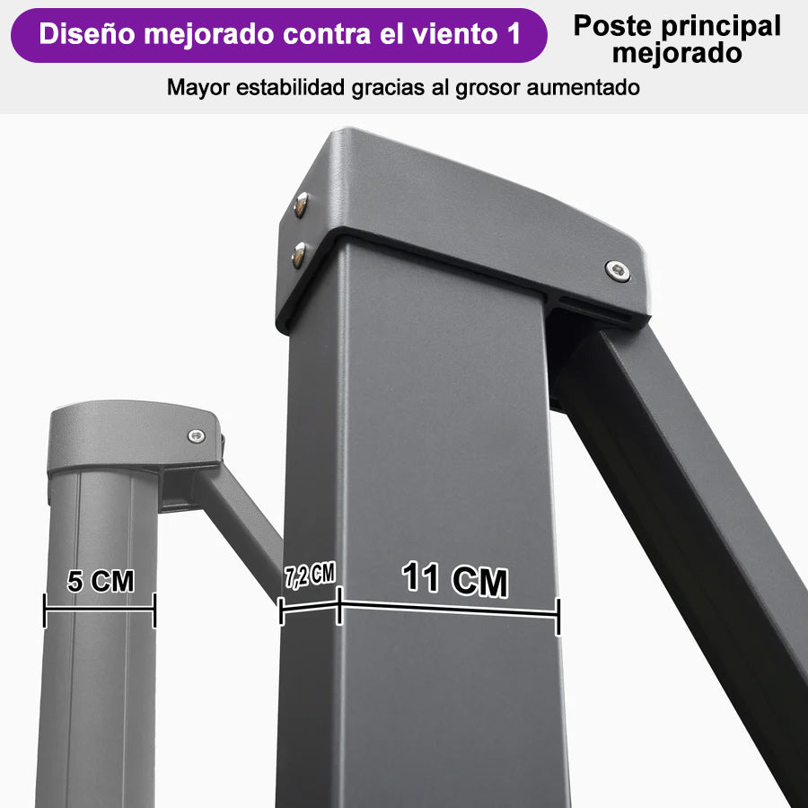 PURPLE LEAF Sombrilla de Exterior Extra Grande de Aluminio, Parasol Colgante Súper Resistente al Viento para Terraza, Café y Jardín, Protección UV