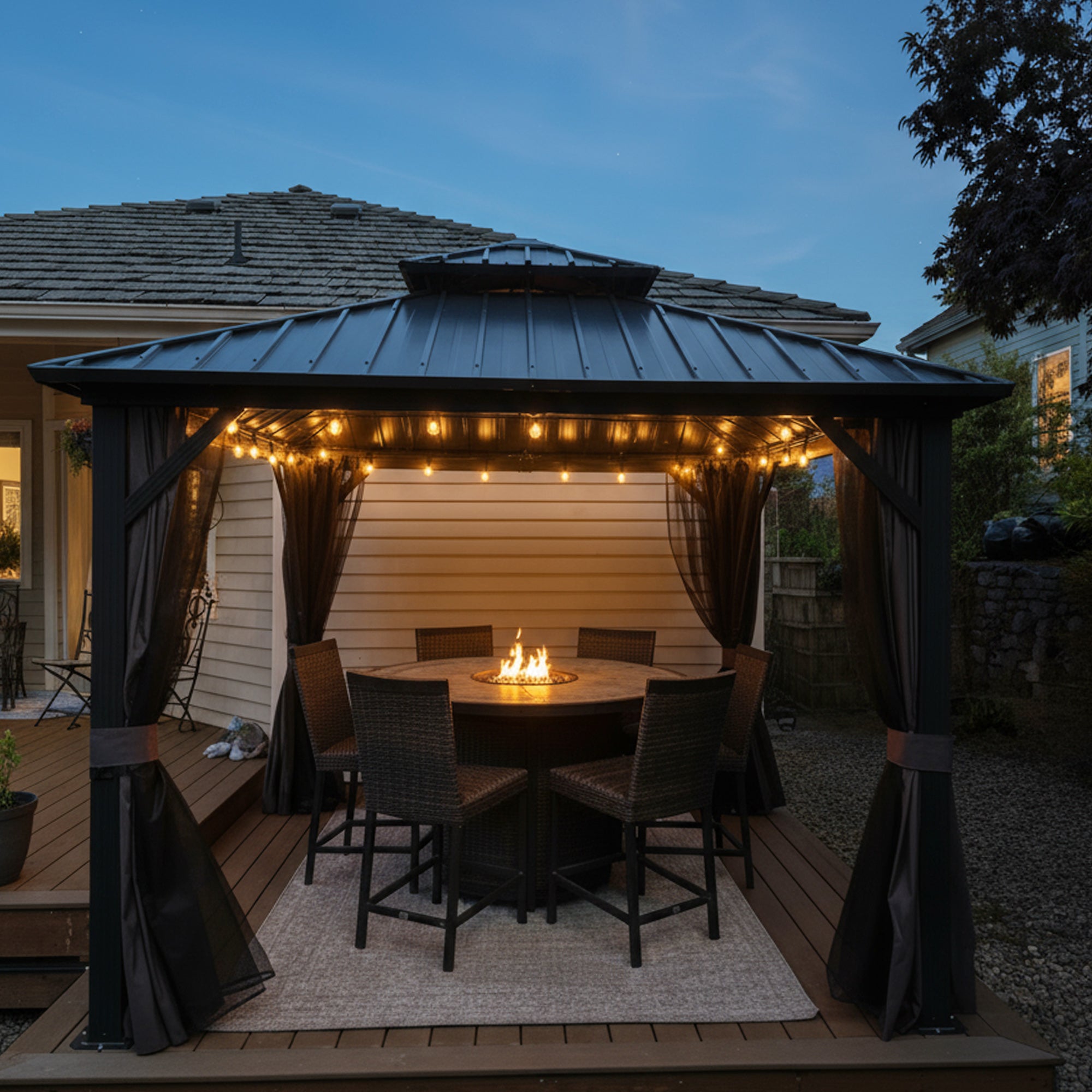 Purple Leaf Cenador de Jardín Estándar Gris, Pérgola de Aluminio con Techo de Acero Galvanizado y Luces de Cadena Con Luz Cálida