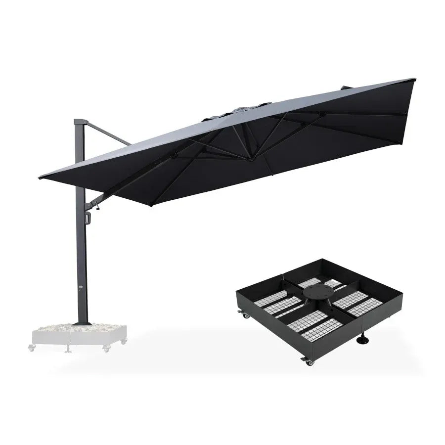 PURPLE LEAF Sombrilla Exterior Extra Grande con Base, Parasol Colgante de Aluminio de Alta Resistencia al Viento, Set Completo para Terraza, Jardín y Hostelería