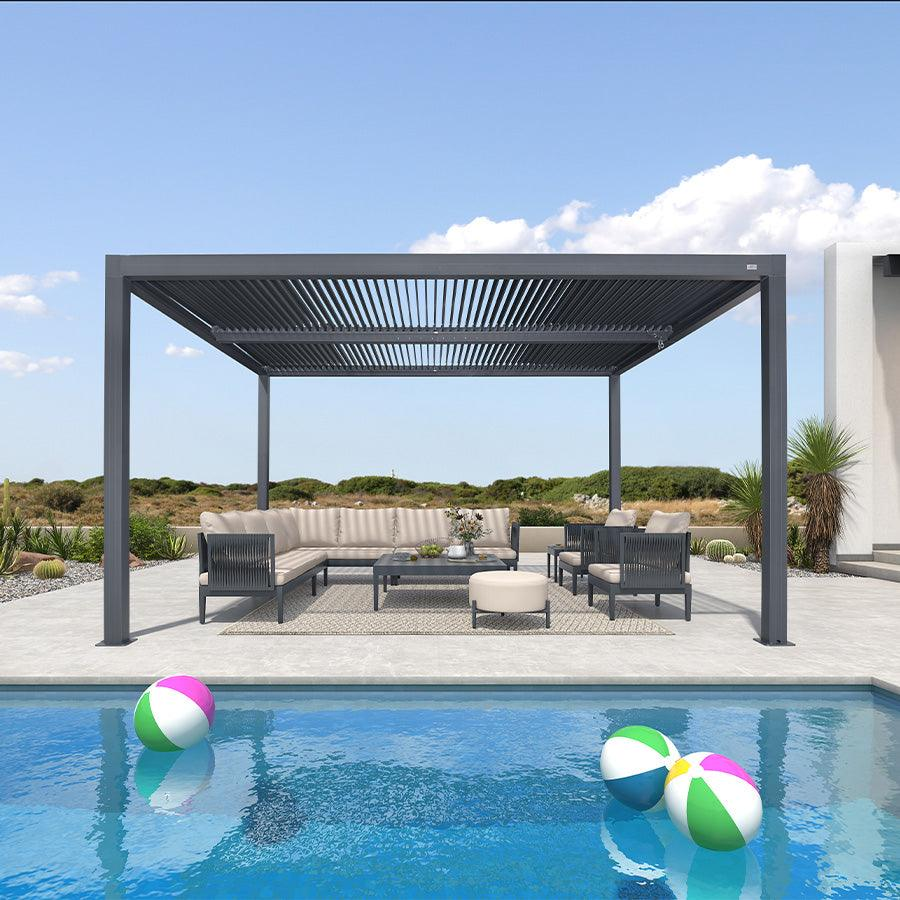 PURPLE LEAF Pergola Bioclimatica Pergola de Aluminio con Lamas Orientables Cenador de Jardin Impermeable para Terraza Exterior Garaje Gris Antracita