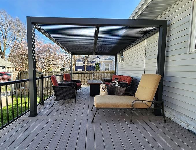 PURPLE LEAF Pergola Bioclimatica Pergola de Aluminio con Lamas Orientables Cenador de Jardin Impermeable para Terraza Exterior Garaje Gris Antracita