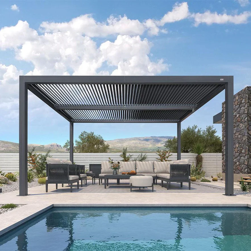 PURPLE LEAF Pergola Bioclimatica Pergola de Aluminio con Lamas Orientables Cenador de Jardin Impermeable para Terraza Exterior Garaje Gris Antracita