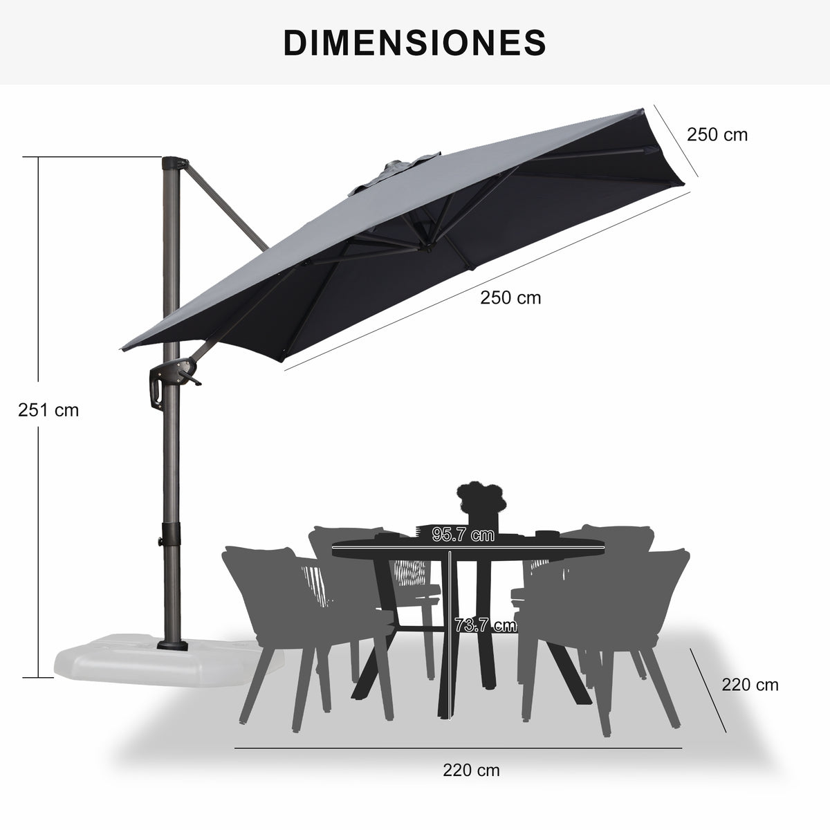 PURPLE LEAF Sombrilla Colgante con Base para Jardín y Terraza – Set Completo a Precio Asequible
