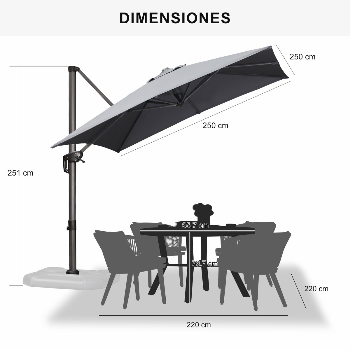 PURPLE LEAF Sombrilla Colgante con Base para Jardín y Terraza – Set Completo a Precio Asequible